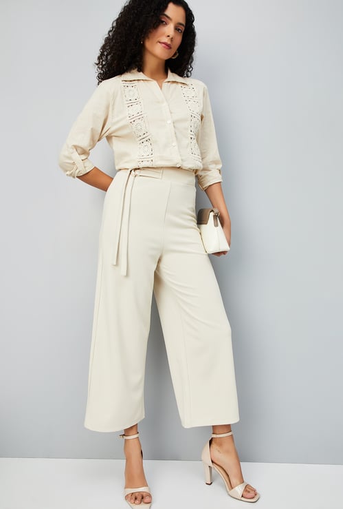 Women Solid Wide Leg Culottes
