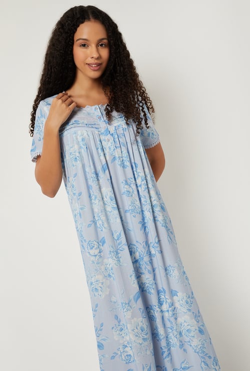 Women Floral Print Night Gown