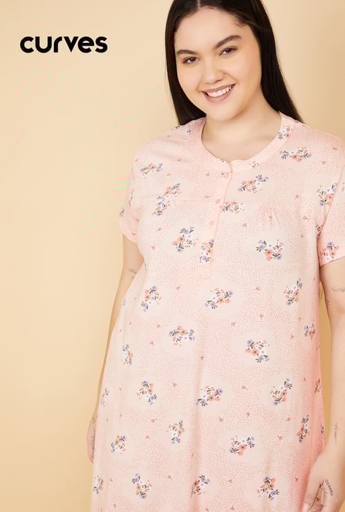 Women Floral Print Maxi Night Gown