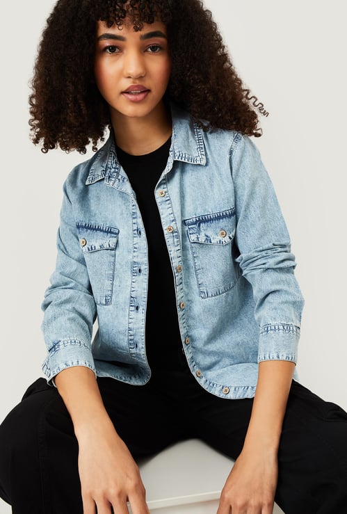 Women Washed Regular Fit Denim Shirt