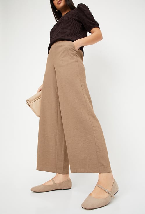 Women Textured Wide Leg Trousers