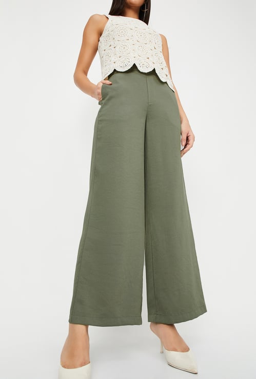 Women Textured Wide Leg Trousers