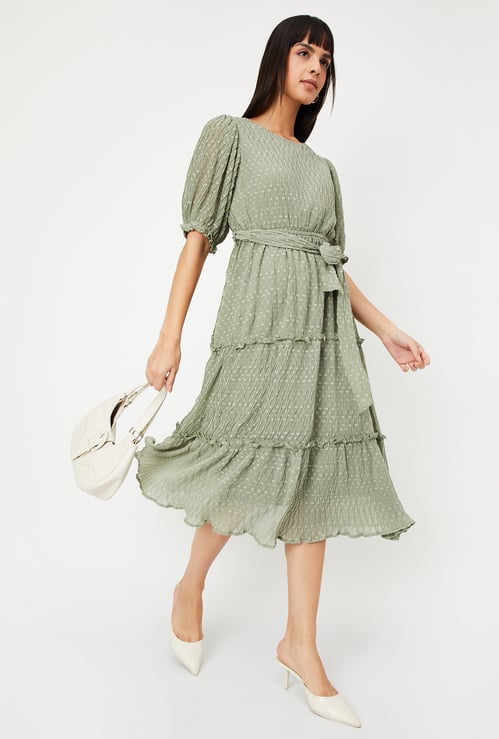 Women Swiss Dot Tiered Dress