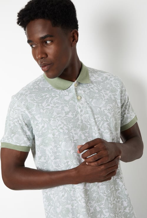 Men Floral Print Polo T-shirt