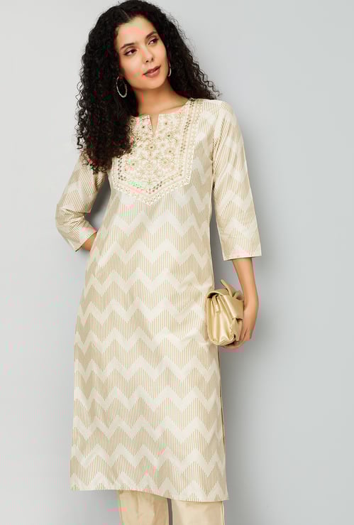 Women Yoke Embroidered Straight Kurts