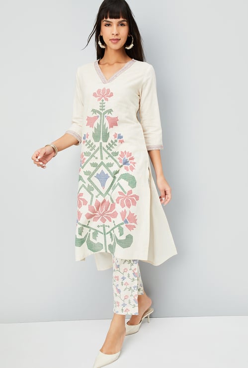 Women Floral Print Straight Kurta Set