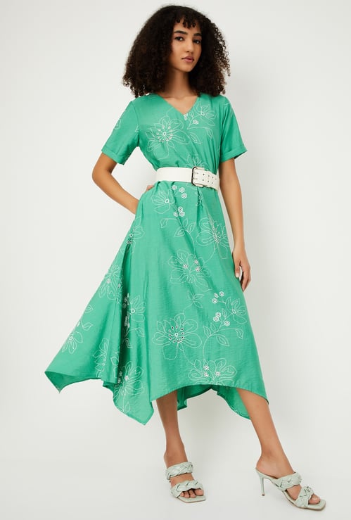 Women Embroidered Asymmetrical Dress