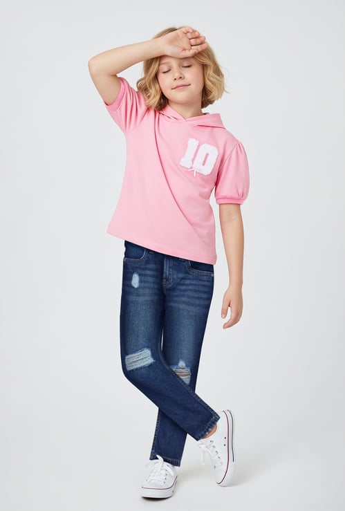 Girls Embroidered Hooded T-shirt