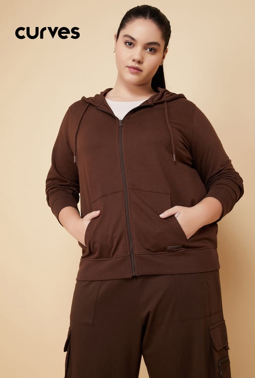 Women Solid Hooded Sports Jacket