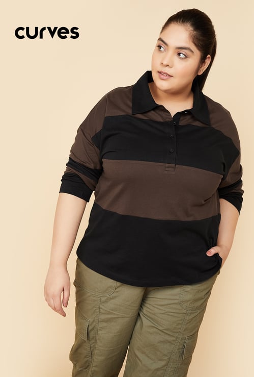 Women Striped Sports Polo T-shirt