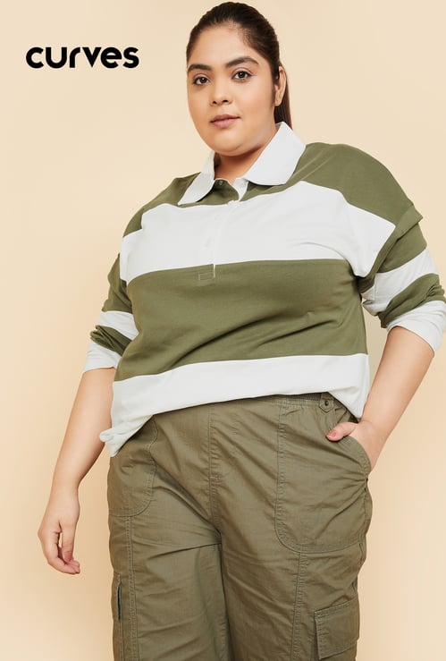 Women Striped Sports Polo T-shirt