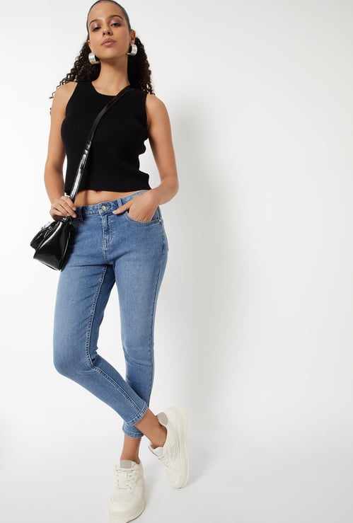 Women Washed Skinny Fit Crop Jeans