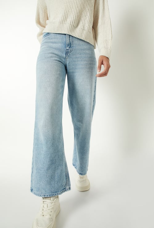 Women Washed Wide Leg Jeans