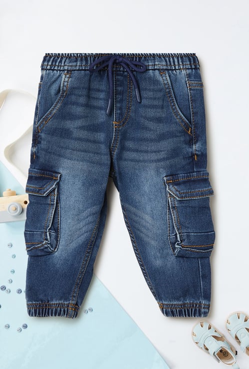 Boys Washed Denim Cargo Joggers