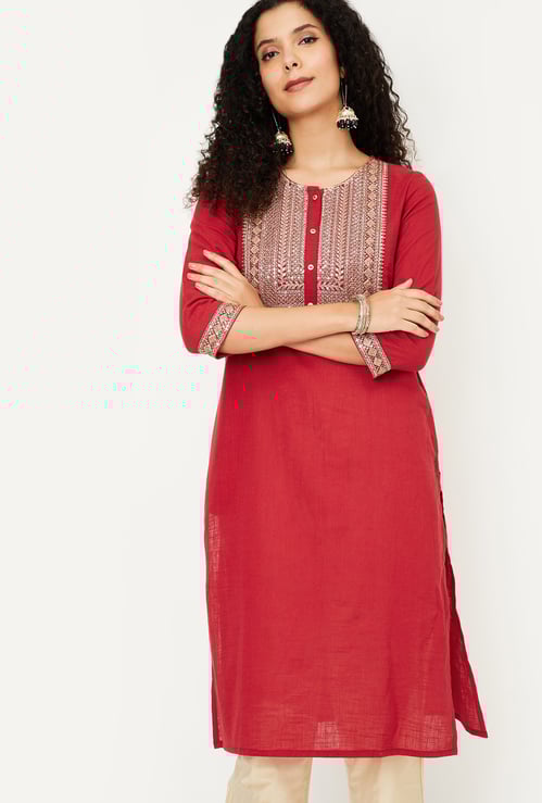 Women Embroidered Straight Kurta