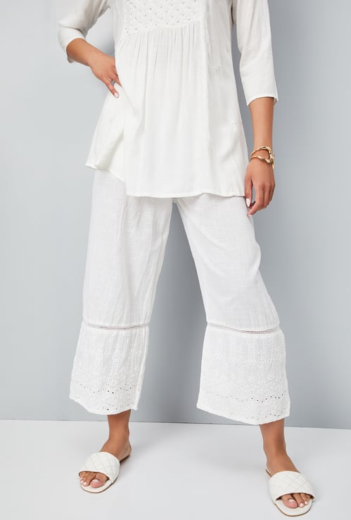 Women Schiffili Embroidered Hem Palazzos