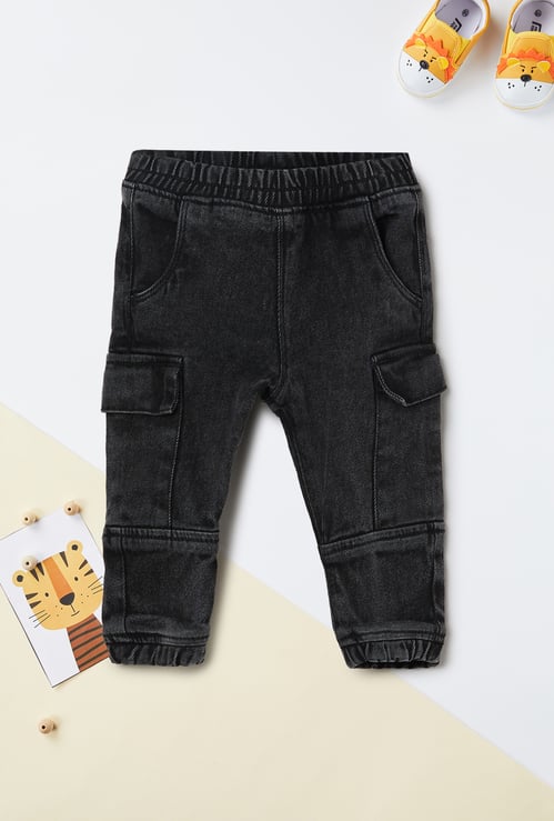 Boys Washed Denim Cargo Joggers