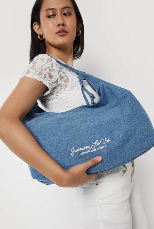 Women Embroidered Denim Shoulder Bag