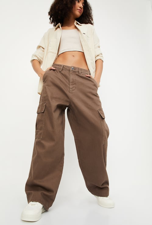 Women Solid Cargo Jeans