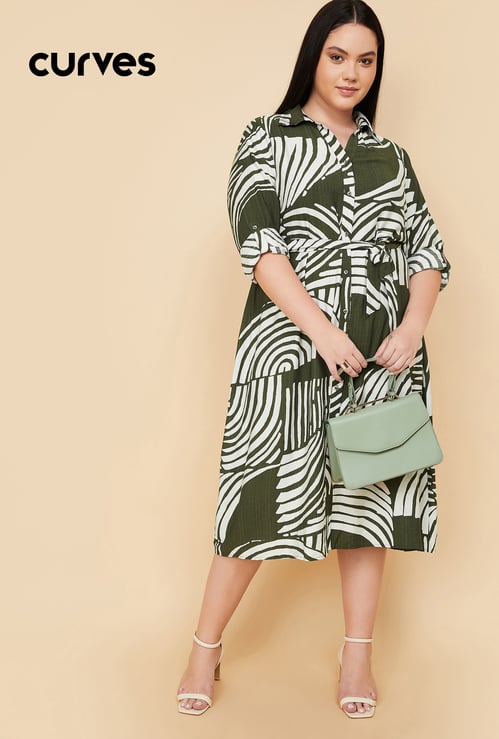 Women Printed Shirt Midi Dress