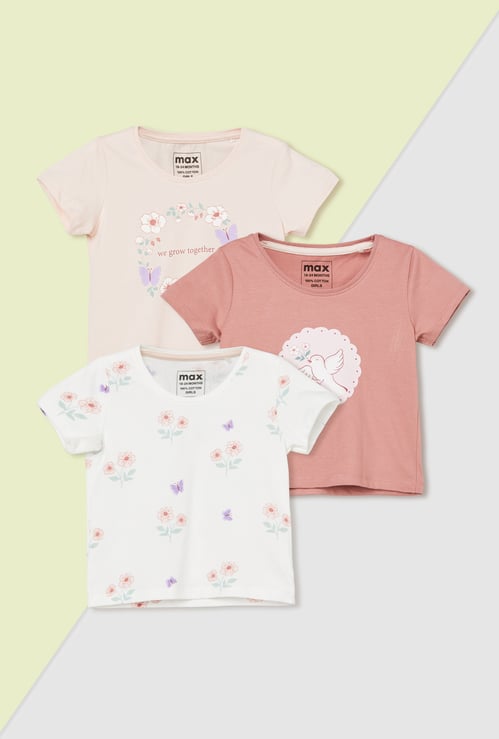 Girls Printed T-shirts - Pack of 3