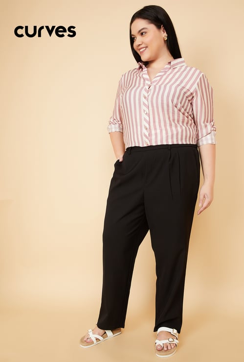 Women Textured Straight Fit Trousers