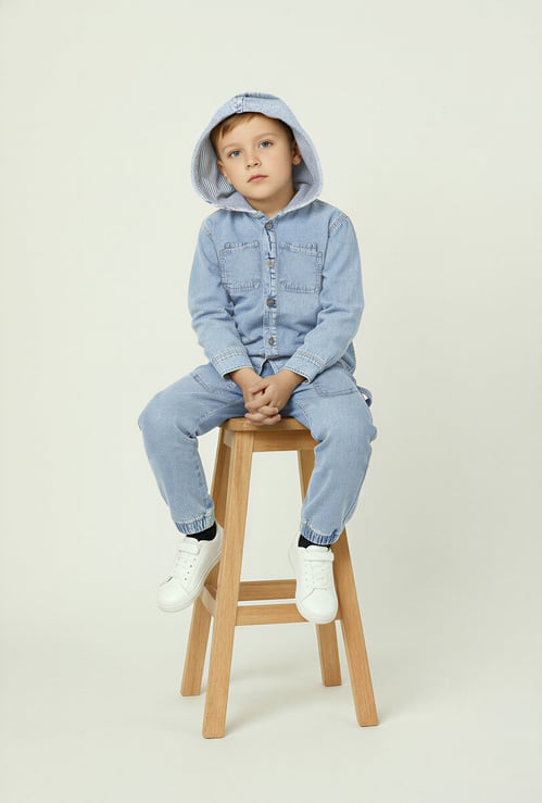 Boys Washed Hooded Oversized Denim Shirt