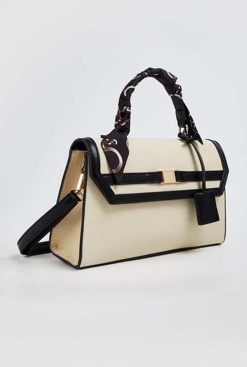 Women Solid Satchel with Scarf Detail