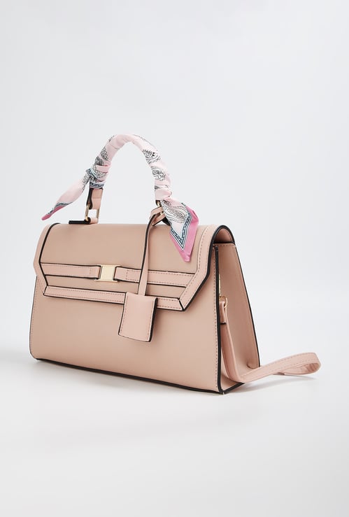 Women Solid Satchel with Scarf Detail