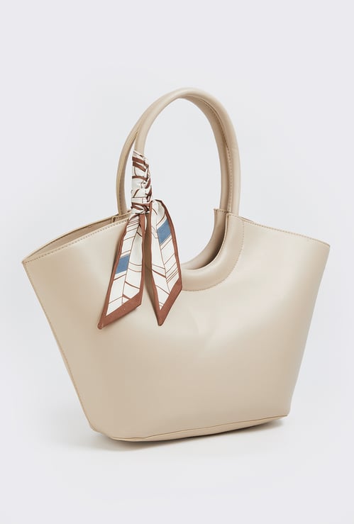 Women Solid Handheld Bag with Scarf Detail