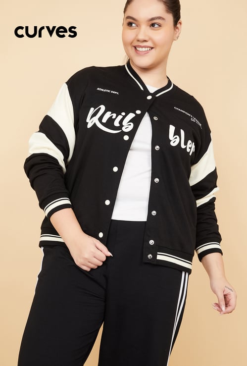 Women Printed Boxy Fit  Varsity Jacket