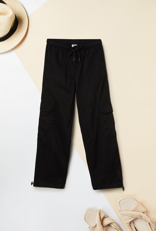 Girls Solid Parachute Cargo Trousers