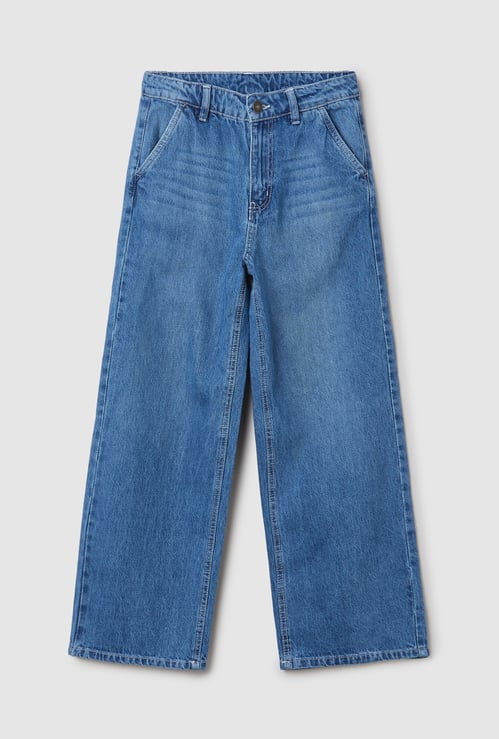 Girls Washed Wide Leg Jeans