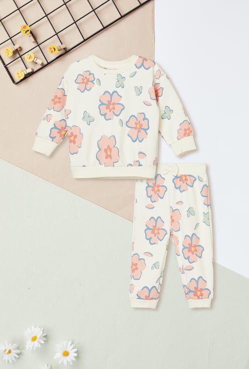 Girls Floral Print Joggers Set