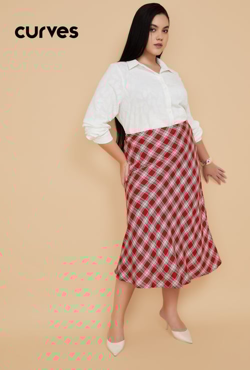 Women Checked A-line Midi Skirt