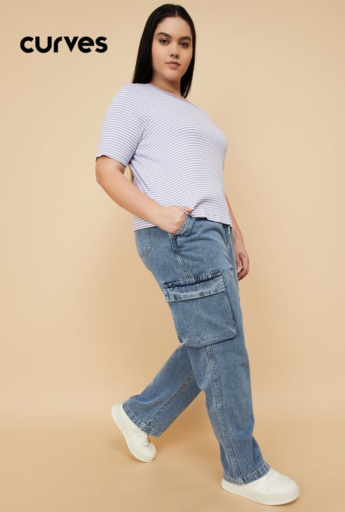 Women Washed Cargo Jeans