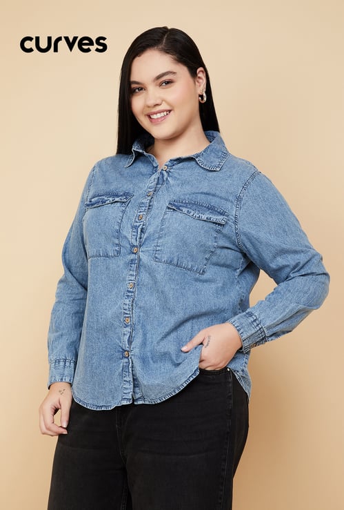 Women Washed Regular Fit Denim Shirt
