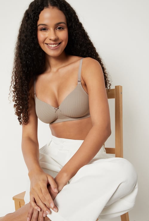 Women Striped Padded Non Wired T-shirt Bra