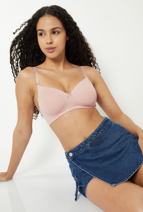 Women Textured Padded Non Wired T-shirt Bra