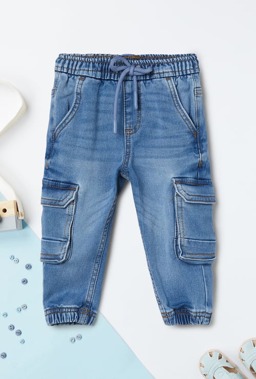 Boys Washed Denim Cargo Joggers