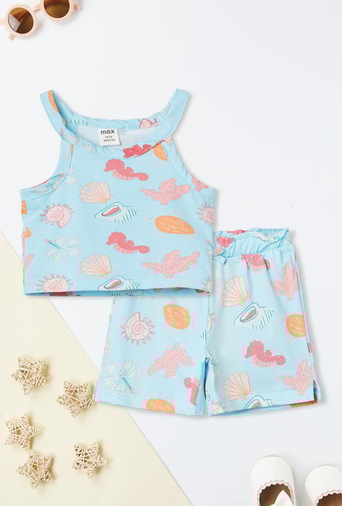 Girls Printed Shorts Set