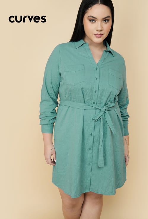 Women Textured Shirt Dress