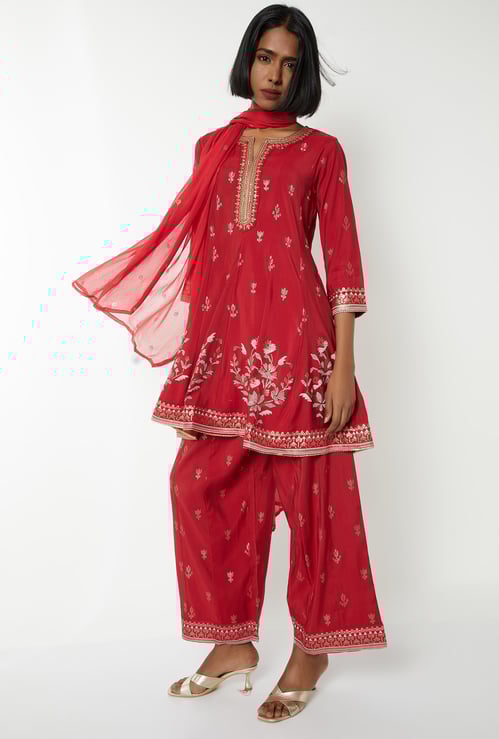 Women Embroidered A-line Kurti Set