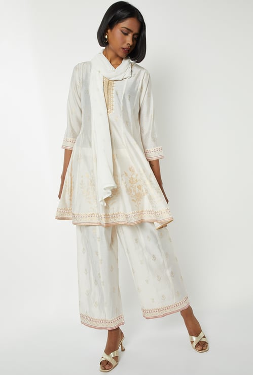 Women Embroidered A-line Kurti Set