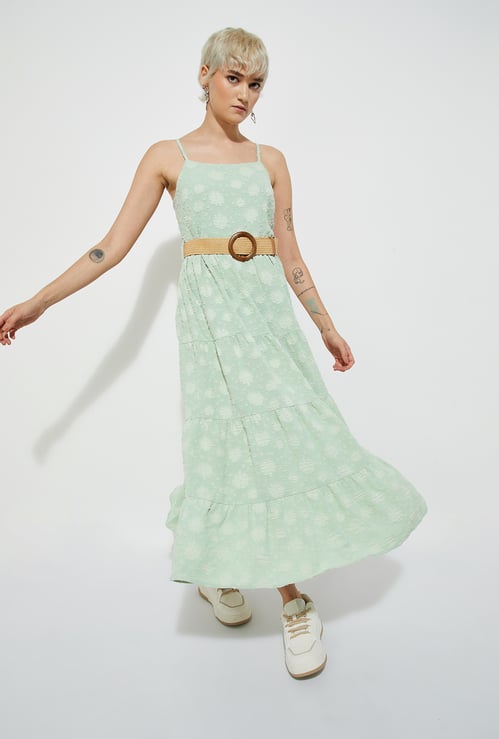 ALAYA F x URB_N Women Textured Tiered Maxi Dress with Belt