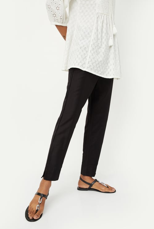 Women Metallic Finish Straight Pants