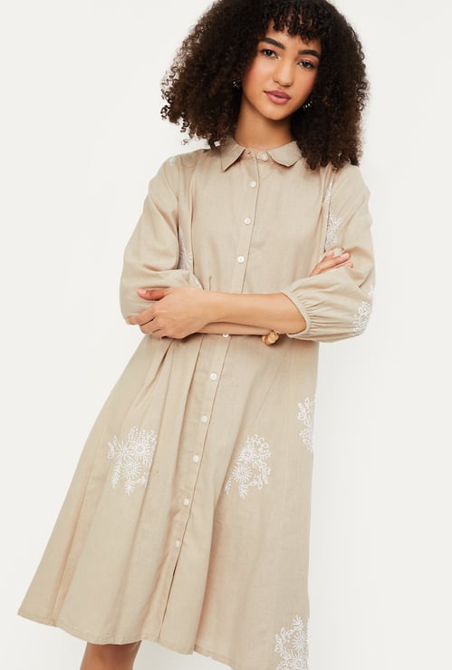 Women Embroidered Shirt Dress