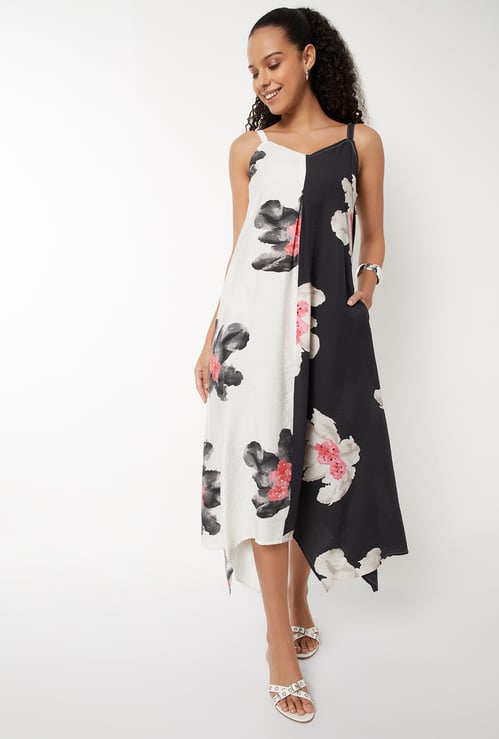 Women Floral Print A-line Midi Dress