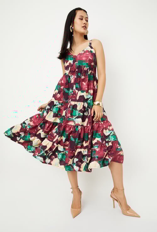 Women Floral Print Tiered Dress