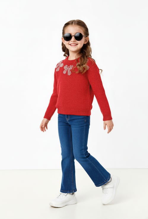 Girls Pearl Embellished Sweater